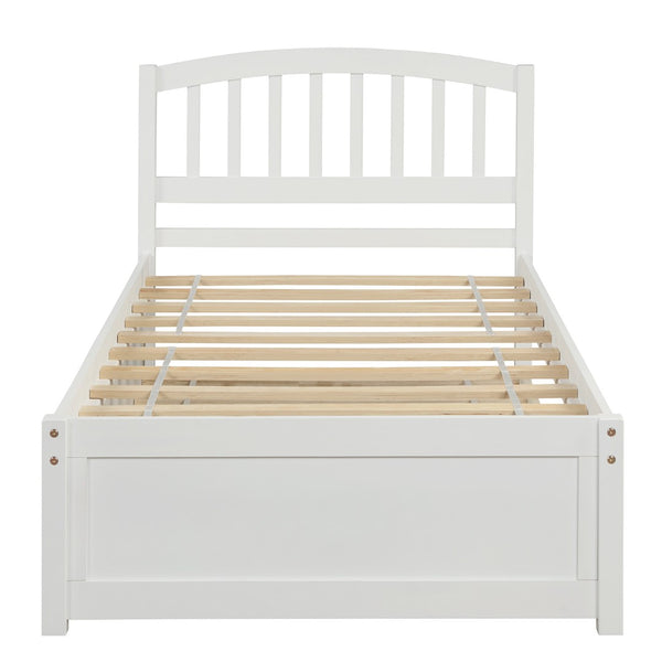 English Elm Twin Solid Pine Platform Bed with Roll Out Trundle Sleek Frame for Kids Guest Rooms WF194302AAK
