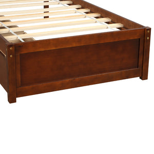 English Elm Twin Walnut Platform Bed Pine Frame Curved Headboard with Under Drawer Storage WF194279AAD
