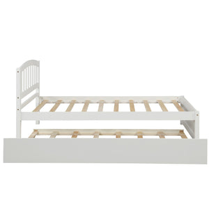 English Elm Twin Solid Pine Platform Bed with Roll Out Trundle Sleek Frame for Kids Guest Rooms WF194302AAK