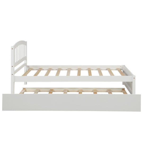 English Elm Twin Solid Pine Platform Bed with Roll Out Trundle Sleek Frame for Kids Guest Rooms WF194302AAK