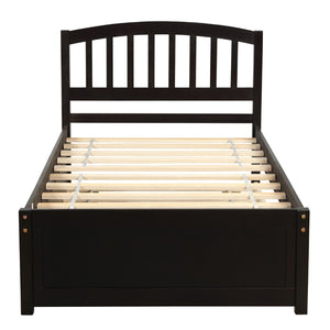 English Elm Twin Solid Pine Platform Bed with Roll Out Trundle Sleek Frame for Kids Guest Rooms WF194302AAP