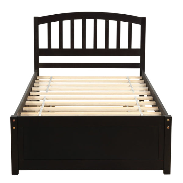English Elm Twin Solid Pine Platform Bed with Roll Out Trundle Sleek Frame for Kids Guest Rooms WF194302AAP