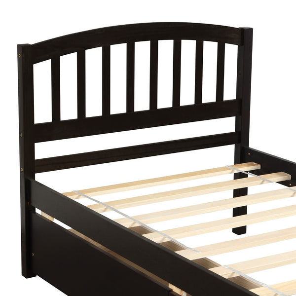 English Elm Twin Walnut Platform Bed Pine Frame Curved Headboard with Under Drawer Storage WF194279AAP