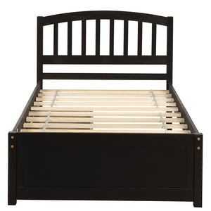 English Elm Twin Walnut Platform Bed Pine Frame Curved Headboard with Under Drawer Storage WF194279AAP