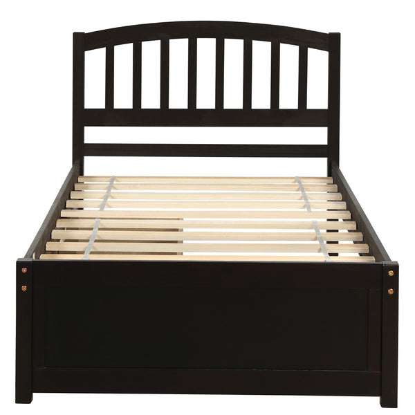 English Elm Twin Walnut Platform Bed Pine Frame Curved Headboard with Under Drawer Storage WF194279AAP