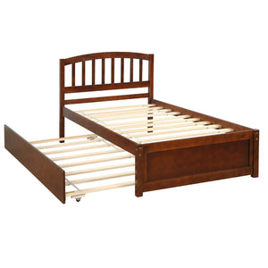 English Elm Twin Solid Pine Platform Bed with Roll Out Trundle Sleek Frame for Kids Guest Rooms WF194302AAD