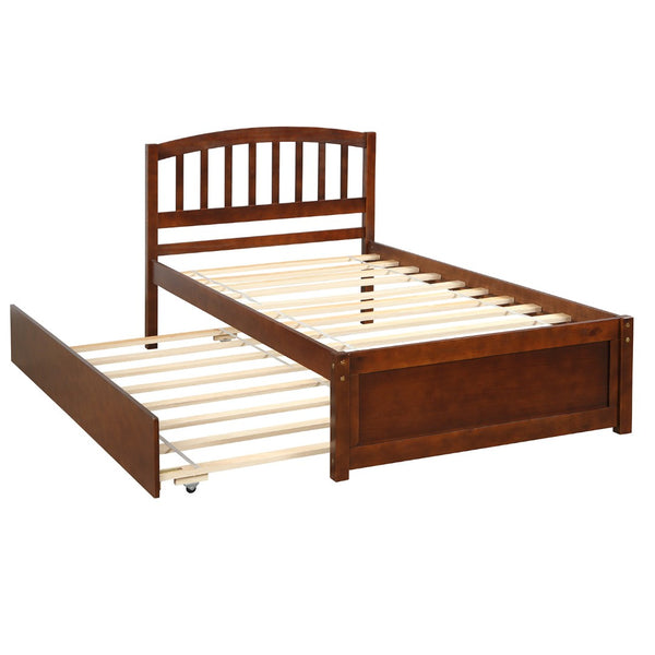 English Elm Twin Solid Pine Platform Bed with Roll Out Trundle Sleek Frame for Kids Guest Rooms WF194302AAD