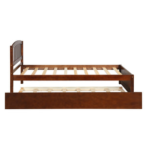 English Elm Twin Solid Pine Platform Bed with Roll Out Trundle Sleek Frame for Kids Guest Rooms WF194302AAD