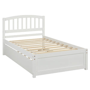 English Elm Twin Solid Pine Platform Bed with Roll Out Trundle Sleek Frame for Kids Guest Rooms WF194302AAK