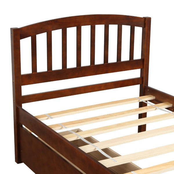 English Elm Twin Walnut Platform Bed Pine Frame Curved Headboard with Under Drawer Storage WF194279AAD