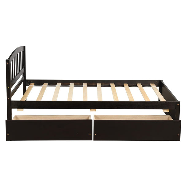 English Elm Twin Walnut Platform Bed Pine Frame Curved Headboard with Under Drawer Storage WF194279AAP