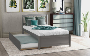 English Elm Twin Solid Pine Platform Bed with Roll Out Trundle Sleek Frame for Kids Guest Rooms WF194302AAE
