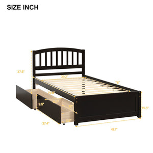 English Elm Twin Walnut Platform Bed Pine Frame Curved Headboard with Under Drawer Storage WF194279AAP