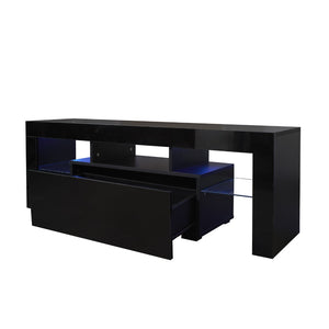 English Elm Black Media Console with Rgb Led Lighting Low Profile Gaming Living Room Stand W33115870