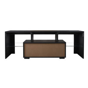 English Elm Black Media Console with Rgb Led Lighting Low Profile Gaming Living Room Stand W33115870