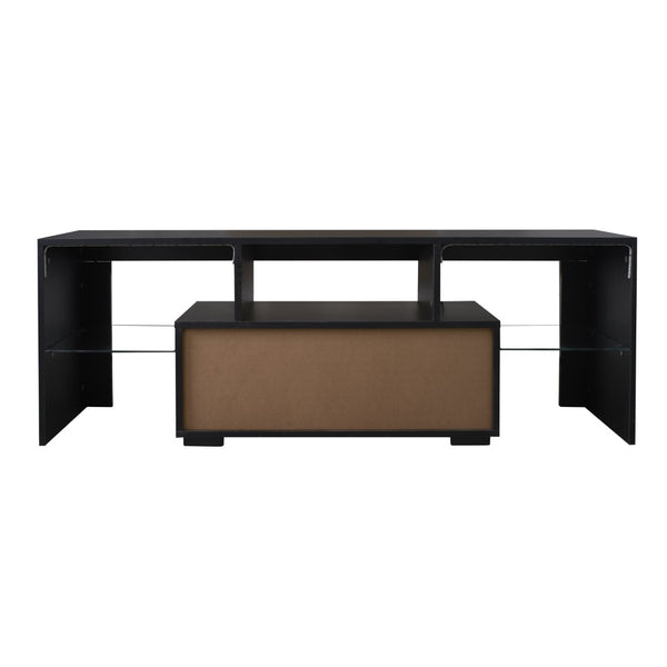 English Elm Black Media Console with Rgb Led Lighting Low Profile Gaming Living Room Stand W33115870