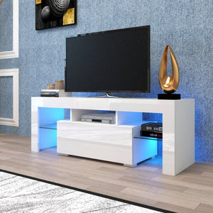 English Elm Entertainment Tv Stand with Led Ambient Lighting White Cabinet for Living Room W33115869