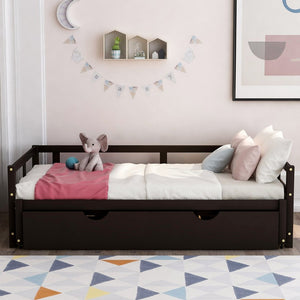 English Elm Extending Wood Daybed with Pull Out Trundle Twin to King Espresso Guest Room Bed WF194887AAP