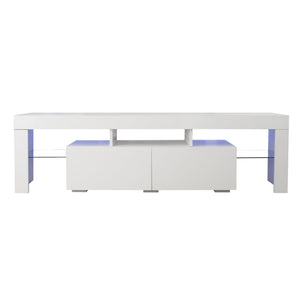 English Elm Modern Led Media Console with Remote Lighting Mdf Glass Top Living Room Storage W33131188