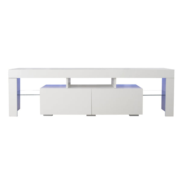English Elm Modern Led Media Console with Remote Lighting Mdf Glass Top Living Room Storage W33131188