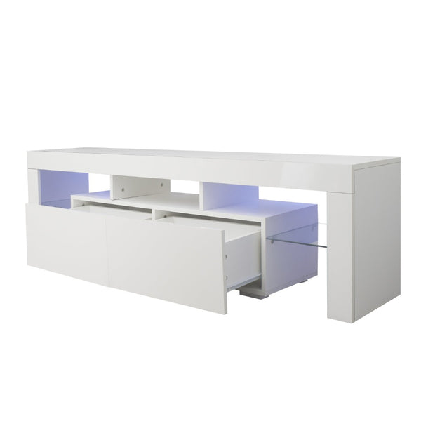 English Elm Modern Led Media Console with Remote Lighting Mdf Glass Top Living Room Storage W33131188