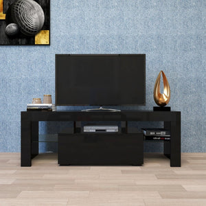 English Elm Black Media Console with Rgb Led Lighting Low Profile Gaming Living Room Stand W33115870