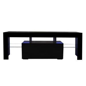 English Elm Black Media Console with Rgb Led Lighting Low Profile Gaming Living Room Stand W33115870