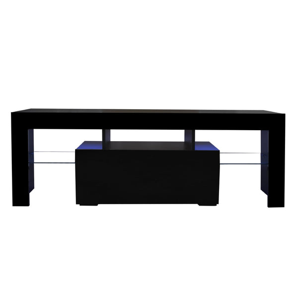 English Elm Black Media Console with Rgb Led Lighting Low Profile Gaming Living Room Stand W33115870