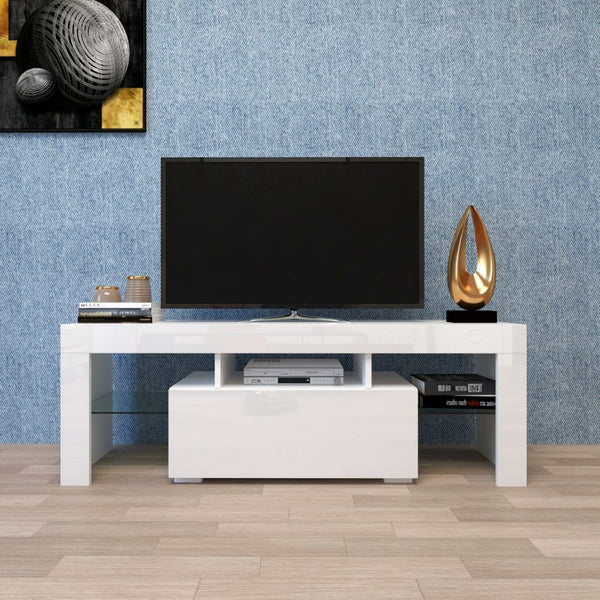 English Elm Entertainment Tv Stand with Led Ambient Lighting White Cabinet for Living Room W33115869