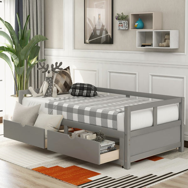 English Elm Wooden Twin to King Daybed with Trundle and Storage Drawers for Guest Rooms N708P336539E