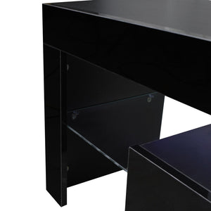 English Elm Black Media Console with Rgb Led Lighting Low Profile Gaming Living Room Stand W33115870