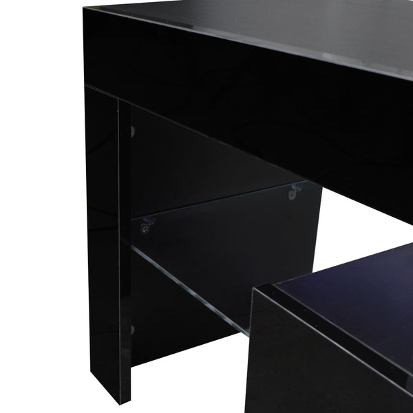 English Elm Black Media Console with Rgb Led Lighting Low Profile Gaming Living Room Stand W33115870