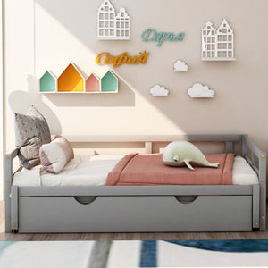 English Elm Extending Twin Daybed with Pull Out Trundle Solid Pine Wood Frame Guest Room N708P336535E