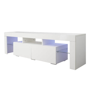 English Elm Modern Led Media Console with Remote Lighting Mdf Glass Top Living Room Storage W33131188