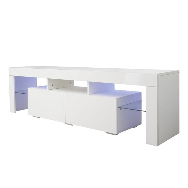 English Elm Modern Led Media Console with Remote Lighting Mdf Glass Top Living Room Storage W33131188