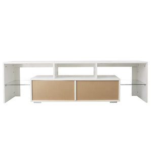 English Elm Modern Led Media Console with Remote Lighting Mdf Glass Top Living Room Storage W33131188