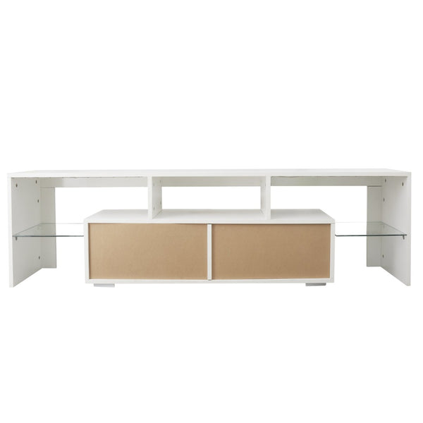 English Elm Modern Led Media Console with Remote Lighting Mdf Glass Top Living Room Storage W33131188