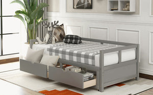 English Elm Wooden Twin to King Daybed with Trundle and Storage Drawers for Guest Rooms N708P336539E