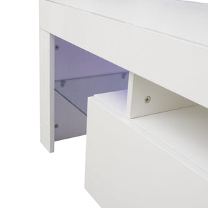 English Elm Modern Led Media Console with Remote Lighting Mdf Glass Top Living Room Storage W33131188