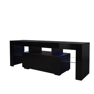 English Elm Black Media Console with Rgb Led Lighting Low Profile Gaming Living Room Stand W33115870