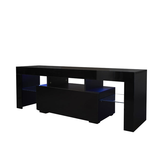 English Elm Black Media Console with Rgb Led Lighting Low Profile Gaming Living Room Stand W33115870