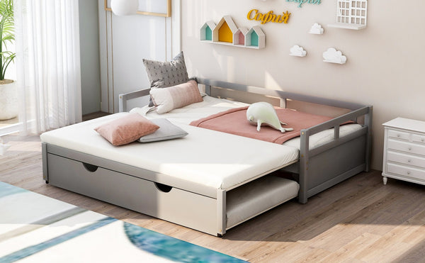 English Elm Extending Wood Daybed with Pull Out Trundle Twin to King Espresso Guest Room Bed WF194887AAE