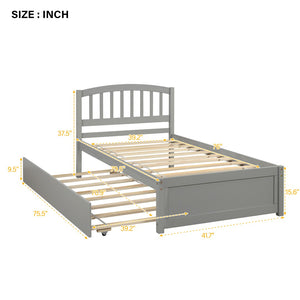 English Elm Twin Solid Pine Platform Bed with Roll Out Trundle Sleek Frame for Kids Guest Rooms WF194302AAE