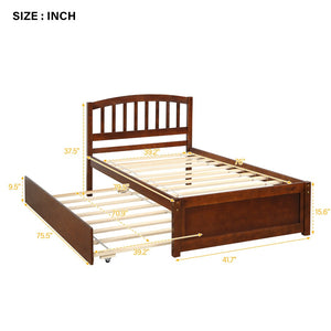 English Elm Twin Solid Pine Platform Bed with Roll Out Trundle Sleek Frame for Kids Guest Rooms WF194302AAD