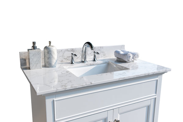 English Elm Montary 37" Carrara Stone Vanity Top Kit With Undermount Sink & Backsplash - Easy Install, Elegant Design W50921981