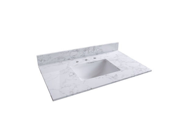 English Elm Montary 37" Carrara Stone Vanity Top Kit With Undermount Sink & Backsplash - Easy Install, Elegant Design W50921981
