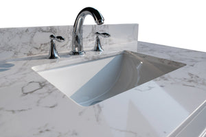 English Elm Montary 43" Carrara White Engineered Stone Vanity Top with Polished Edges & Matched Backsplash W50935089