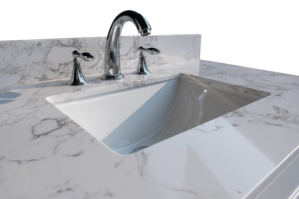 English Elm Montary 43" Carrara White Engineered Stone Vanity Top with Polished Edges & Matched Backsplash W50935089