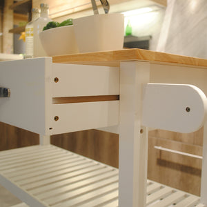 English Elm Kitchen Island Cart Rolling Trolley with Rubber Wood Top, Two Drawers, Towel Rack & Lockable Wheels White W42049336