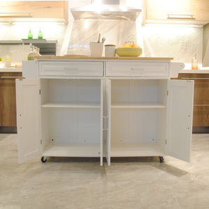 English Elm Kitchen Island Mobile Cart With Rubber Wood Top, Adjustable Storage, Elegant Design For Entertaining W420S00013